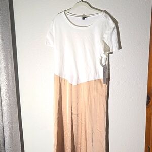 MSK AMBER WOMENS DRESS WHITE COTTON TOP GOLD POLYESTER BOTTOM pullover NWT